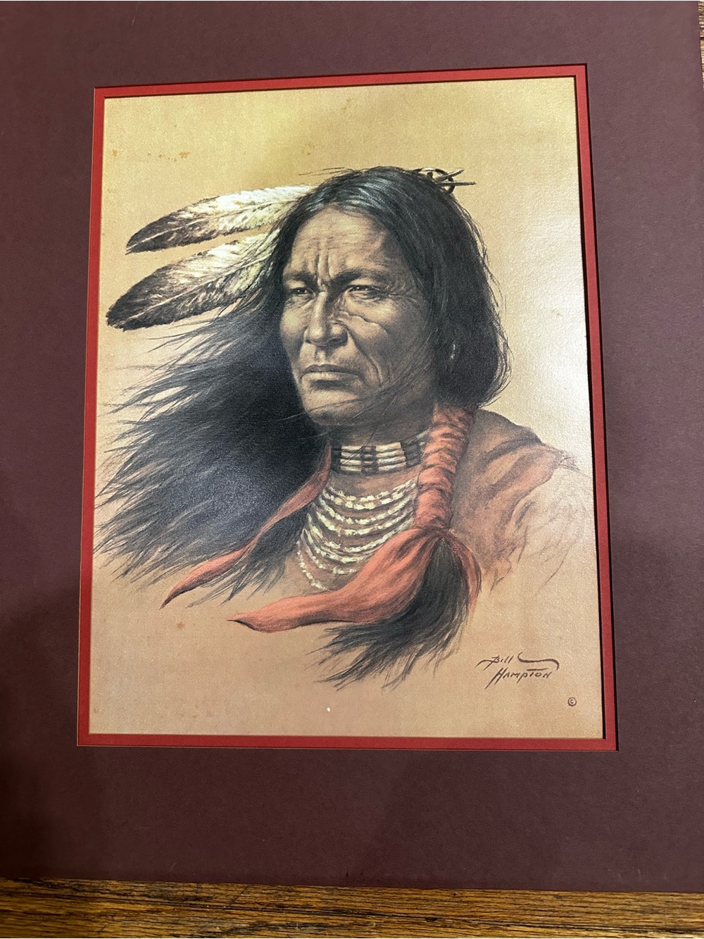 Native American Portrait Art Print in Brown and Red by Bill Hampton